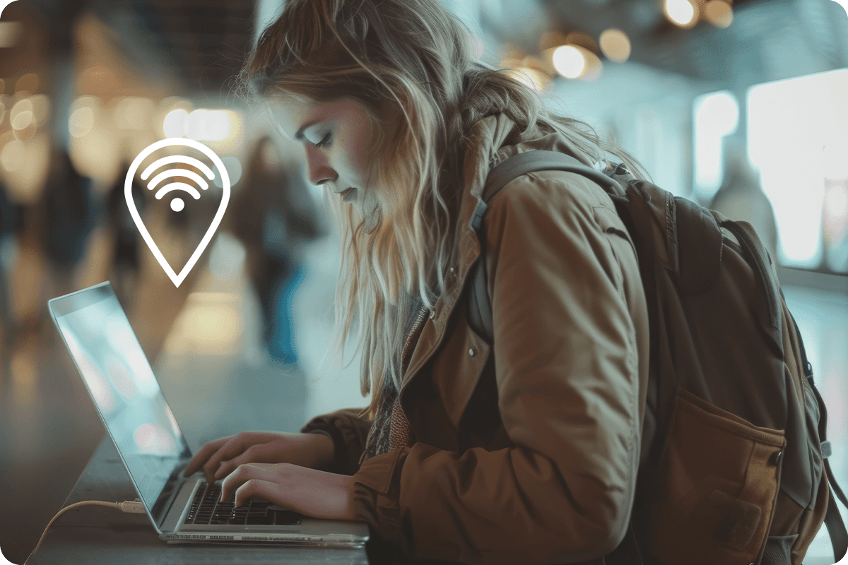 Woman using Wi-Fi Hotspot on her Laptop