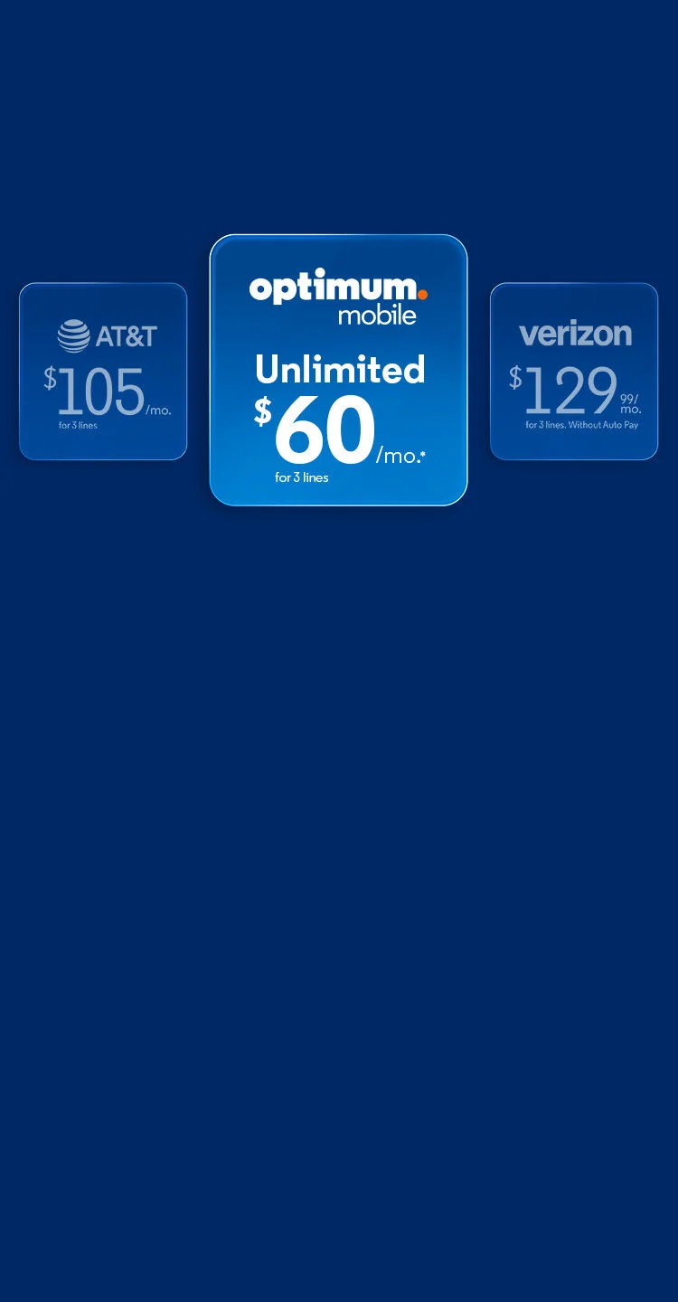 Mobile plan price comparison chart — Optimum Mobile vs AT&T and Verizon